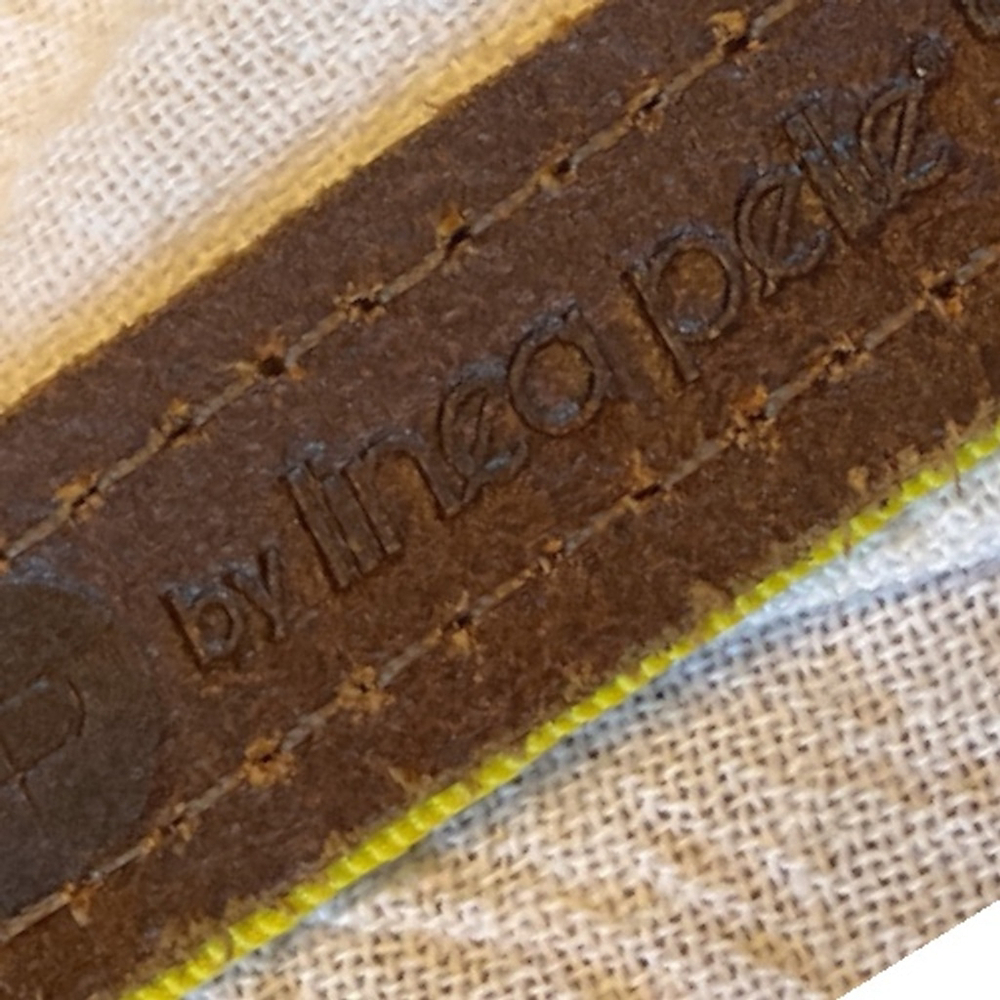 Linea Pelle Brown Leather yellow grosgrain Ribbon trim Belt size M - Picture 3 of 9